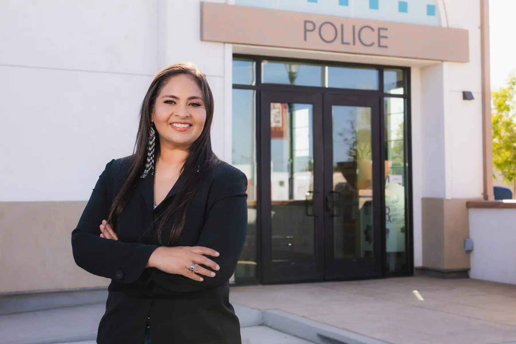 Maria Pacheco outside the Kerman Police Department